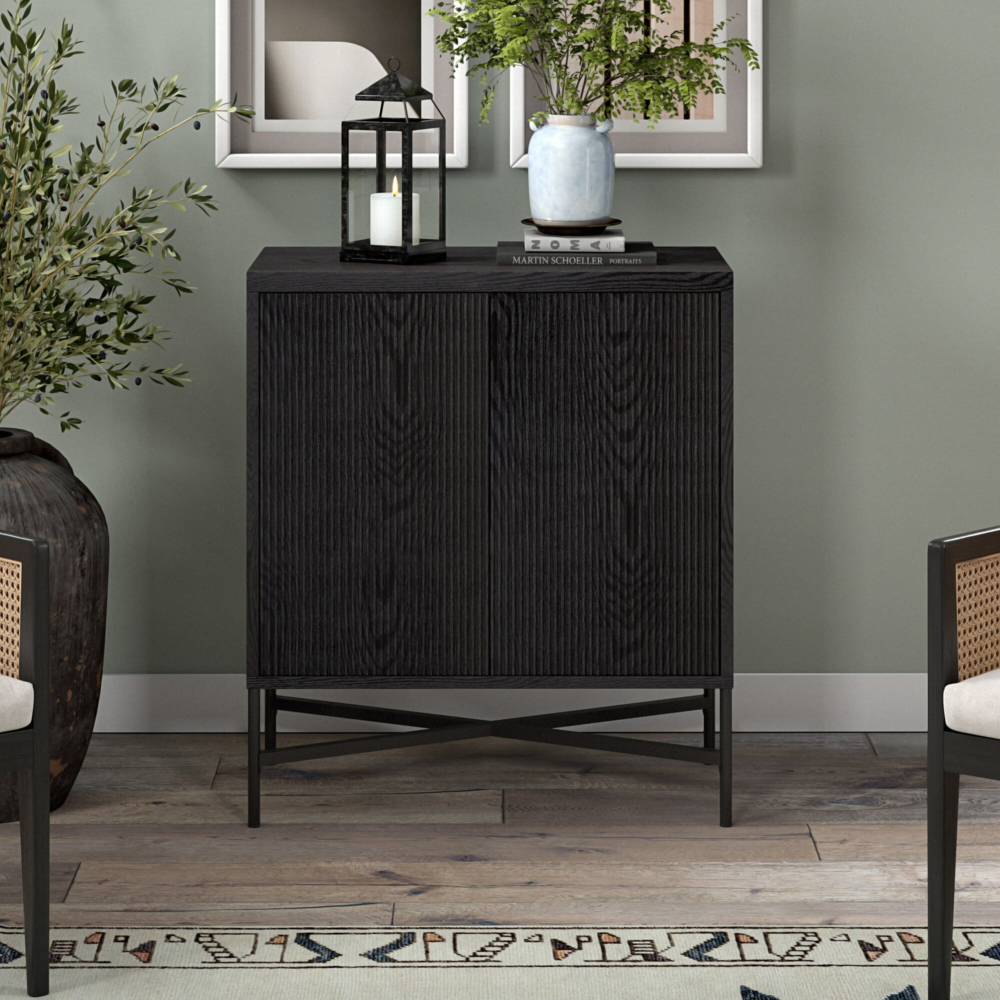 Evelyn&Zoe Brighton 28" Wide Rectangular Accent Cabinet, Black Grain