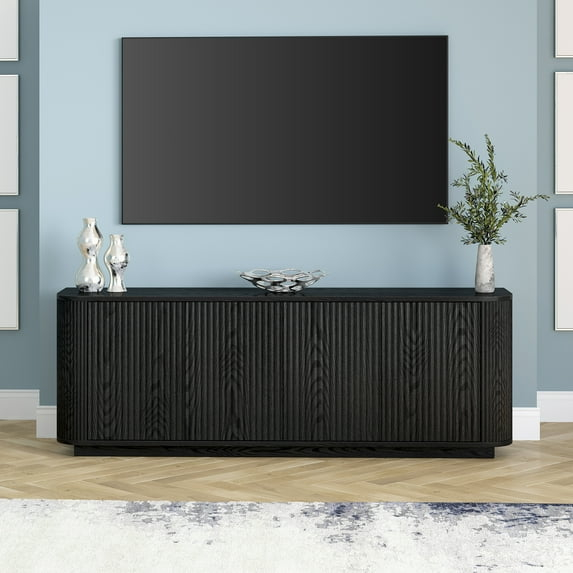 Evelyn&Zoe Canton Transitional TV Stand For TVs up to 75", Black Grain