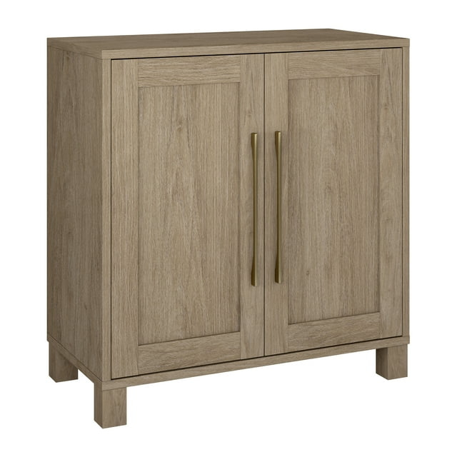 Evelyn&Zoe MDF 28" Wide Accent Cabinet Adjustable Center Shelf Two Swing-Out Doors, Gray Oak