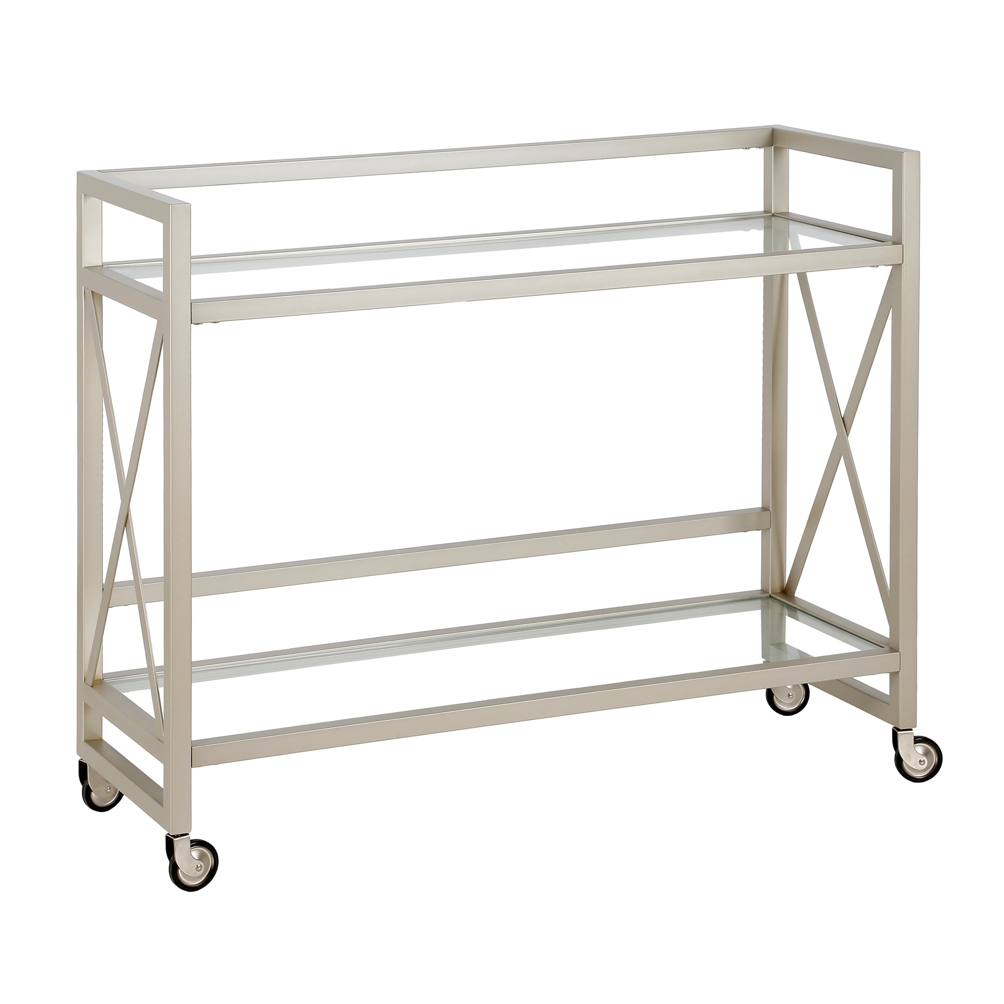 Evelyn&Zoe Contemporary Metal Bar Cart with Glass Shelf