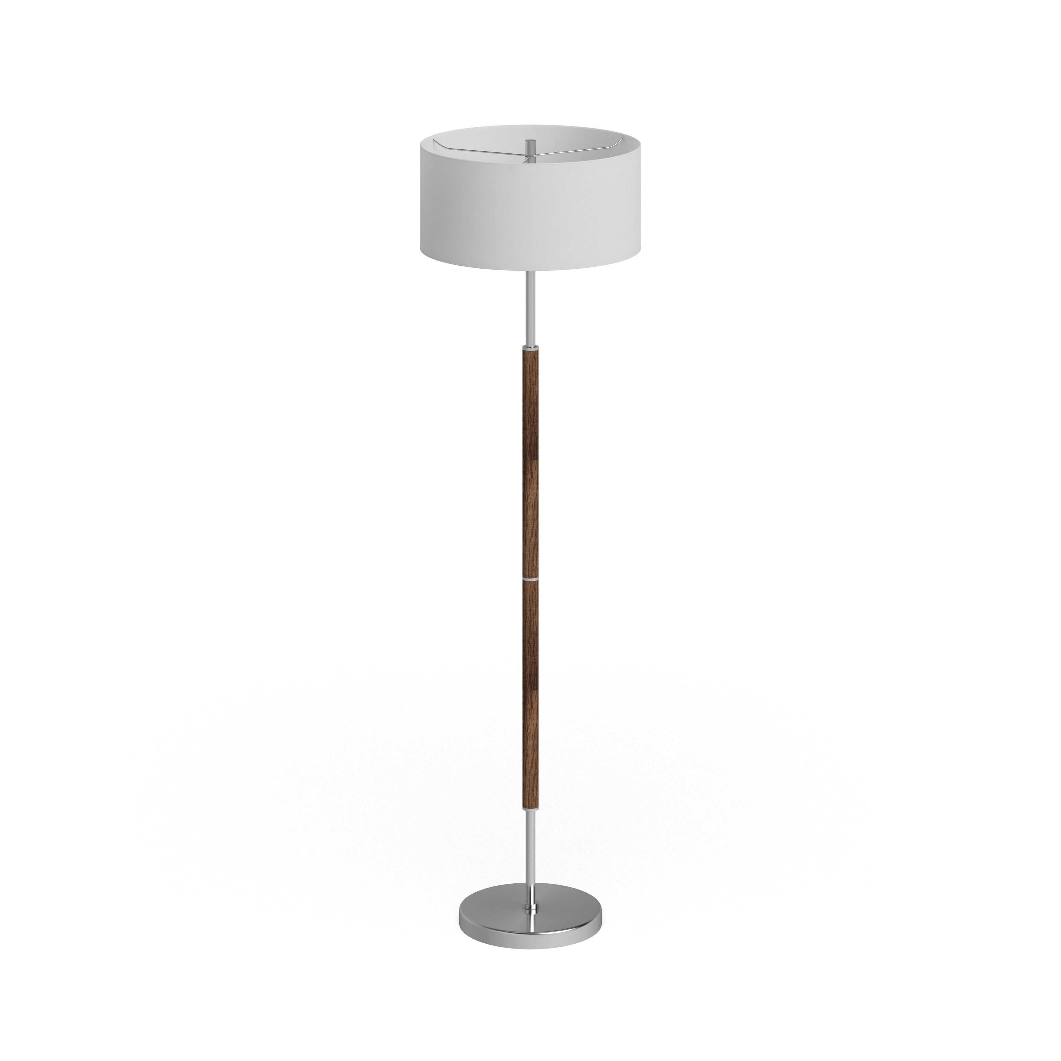 Evelyn&Zoe Simone 2-Light Floor Lamp with Fabric Shade, Rustic Oak/Polished Nickel/White