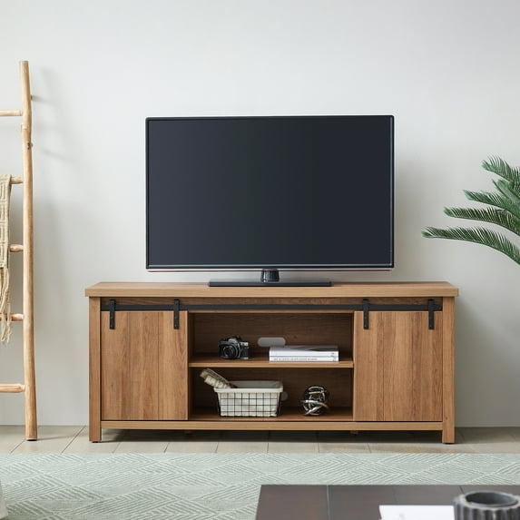 Evelyn&Zoe Deacon Rectangular TV Stand for TV's up to 65", Golden Oak