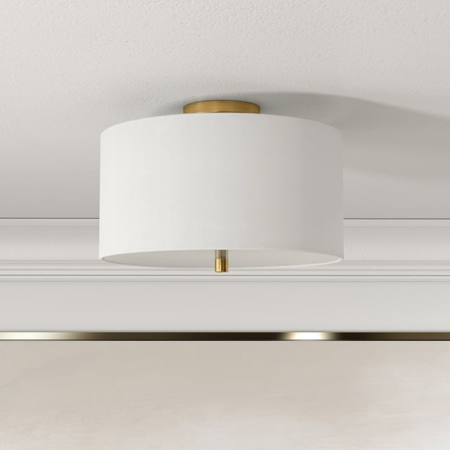 Evelyn&Zoe Ellis 16" Flush Mount with Fabric Shade in Brass/White