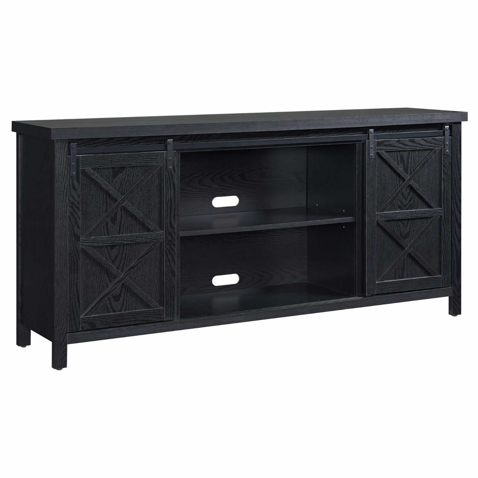 Evelyn&Zoe Elmwood Rectangular TV Stand for TV's up to 75", Black Grain