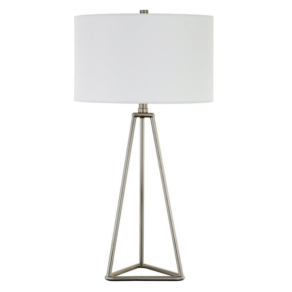 Evelyn&Zoe Gio 26.13" Tall Table Lamp with Fabric Shade in Brushed Nickel/White