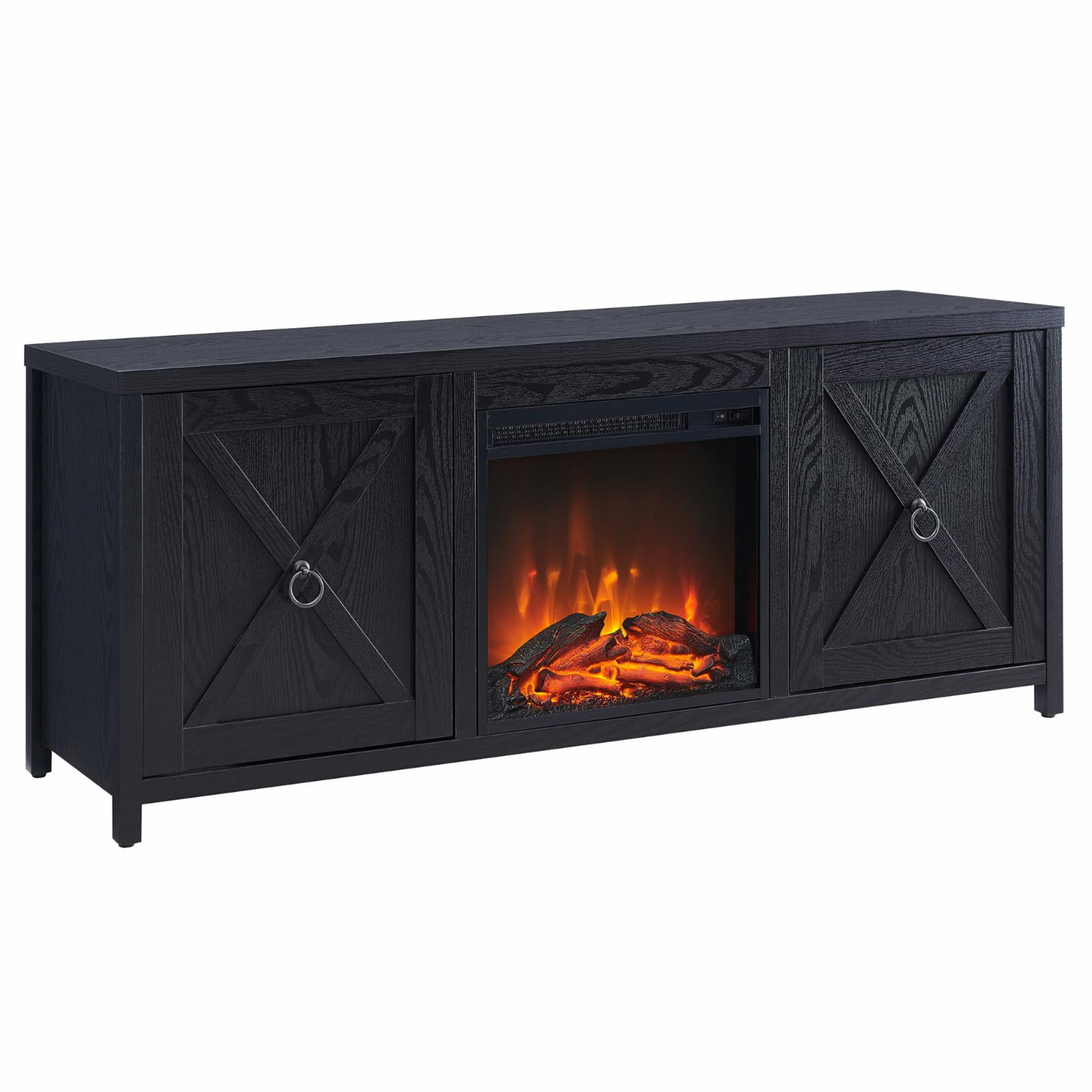 Evelyn&Zoe Granger Rectangular TV Stand with Log Fireplace for TV's up to 65", Black
