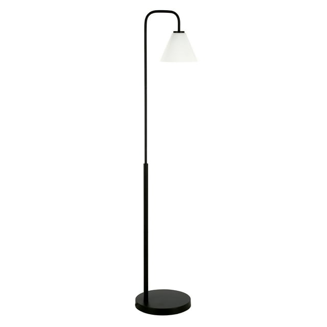 Evelyn&Zoe Henderson Arc Floor Lamp with Glass Shade, Blackened Bronze/White Milk