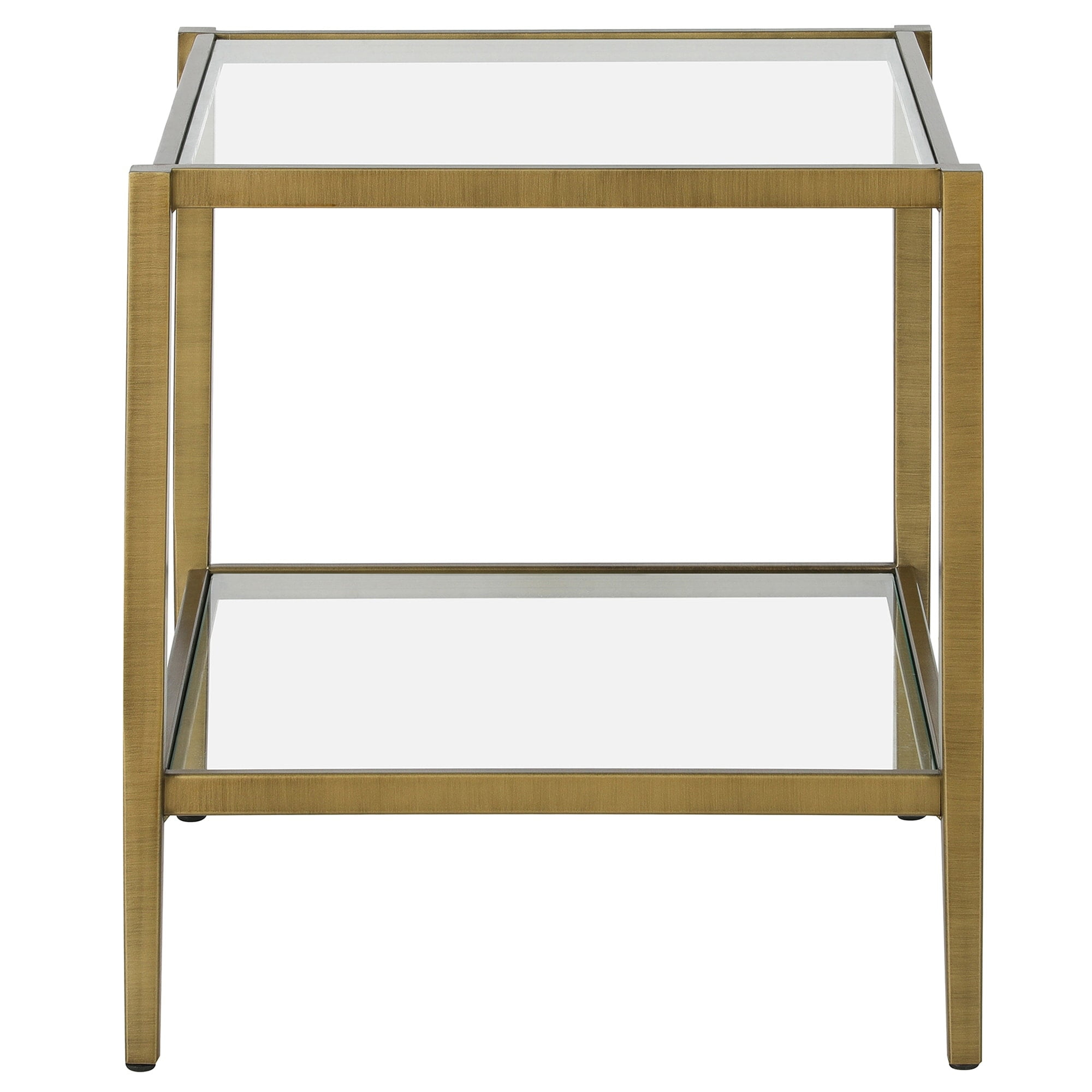 Evelyn&Zoe Hera 20" Wide Square Side Table with Glass Shelf, Antique Brass