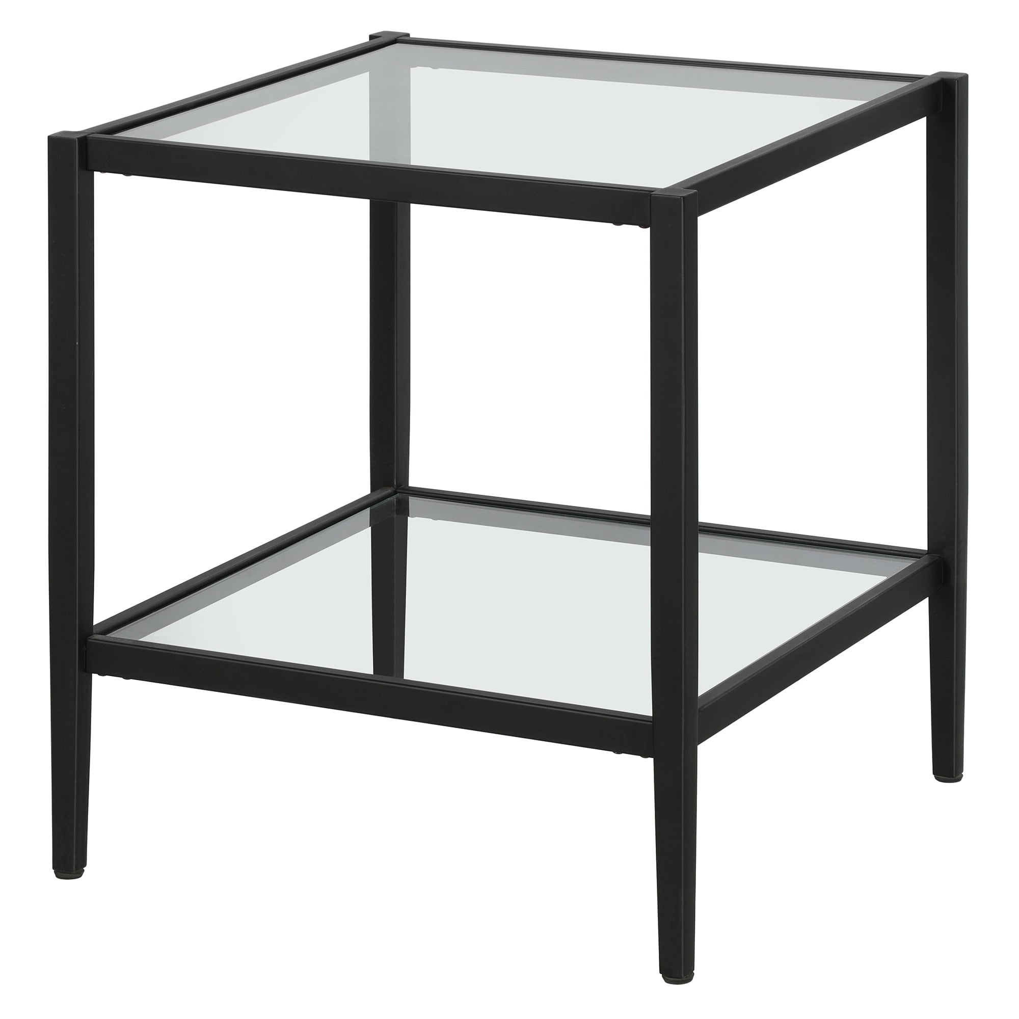 Evelyn&Zoe Hera 20" Wide Square Side Table with Glass Shelf, Blackened Bronze