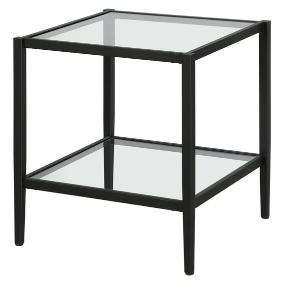 Evelyn&Zoe Hera 20" Wide Square Side Table with Glass Shelf, Blackened Bronze