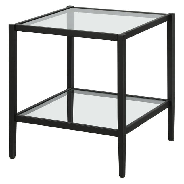 Evelyn&Zoe Hera 20" Wide Square Side Table with Glass Shelf, Blackened Bronze
