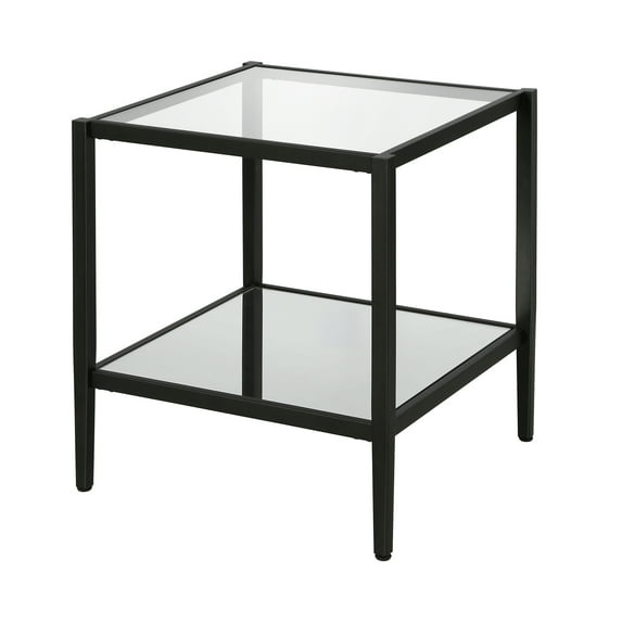 Evelyn&Zoe Hera 20" Wide Square Side Table with Mirror Shelf, Blackened Bronze