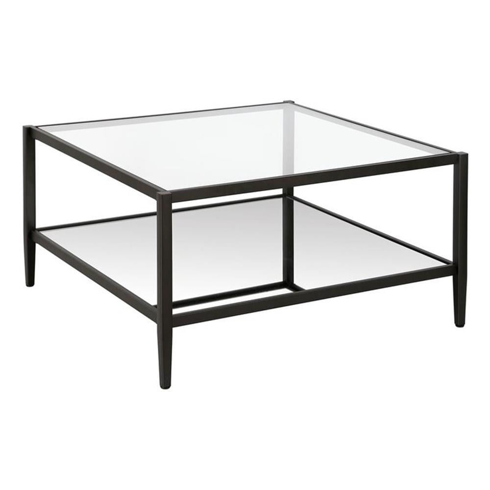 Evelyn&Zoe Hera 32" Wide Square Coffee Table with Mirror Shelf in Blackened Bronze