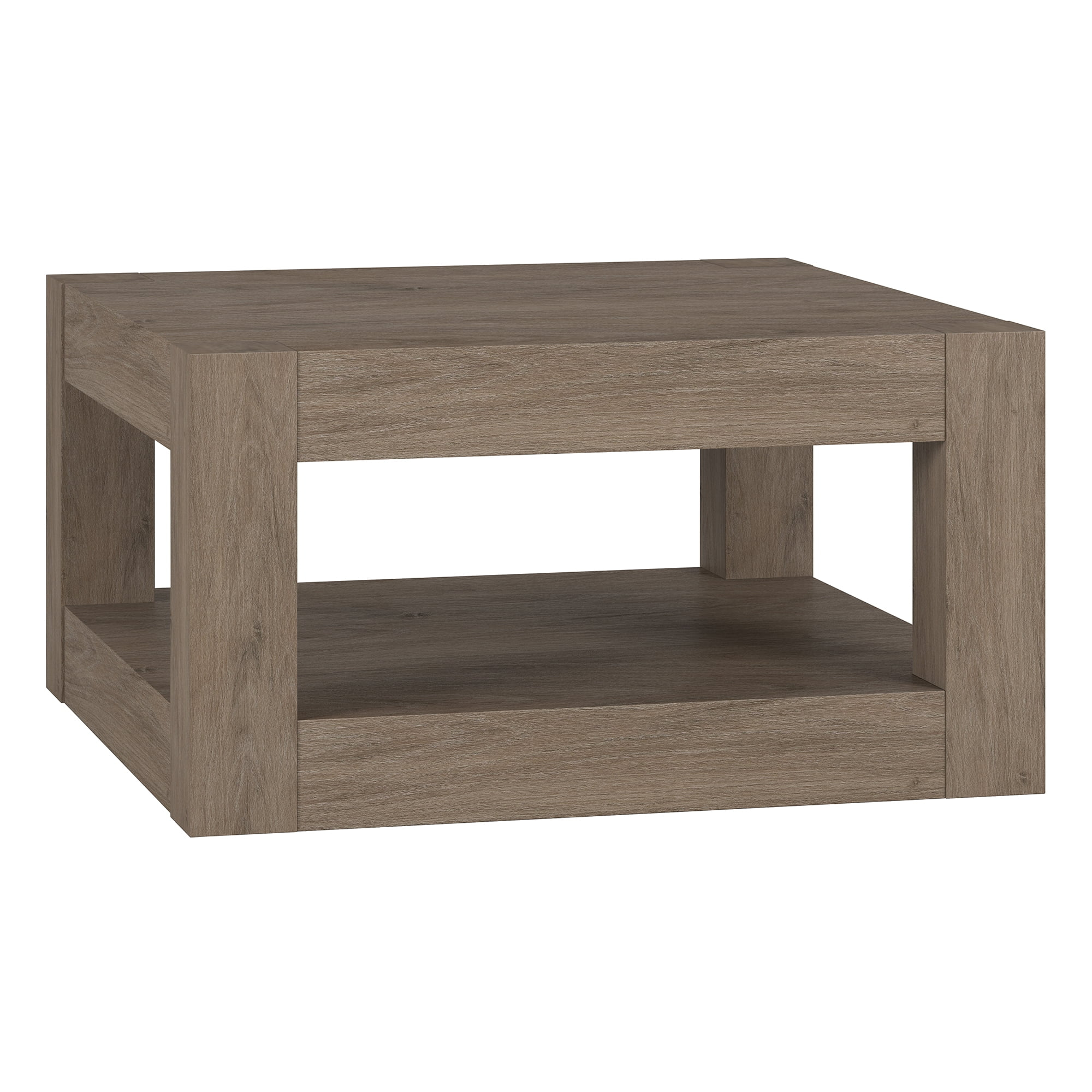 Evelyn&Zoe Hughes 32" Wide Square Coffee Table, Antiqued Gray Oak