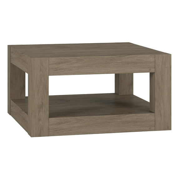 Evelyn&Zoe Hughes 32" Wide Square Coffee Table, Antiqued Gray Oak