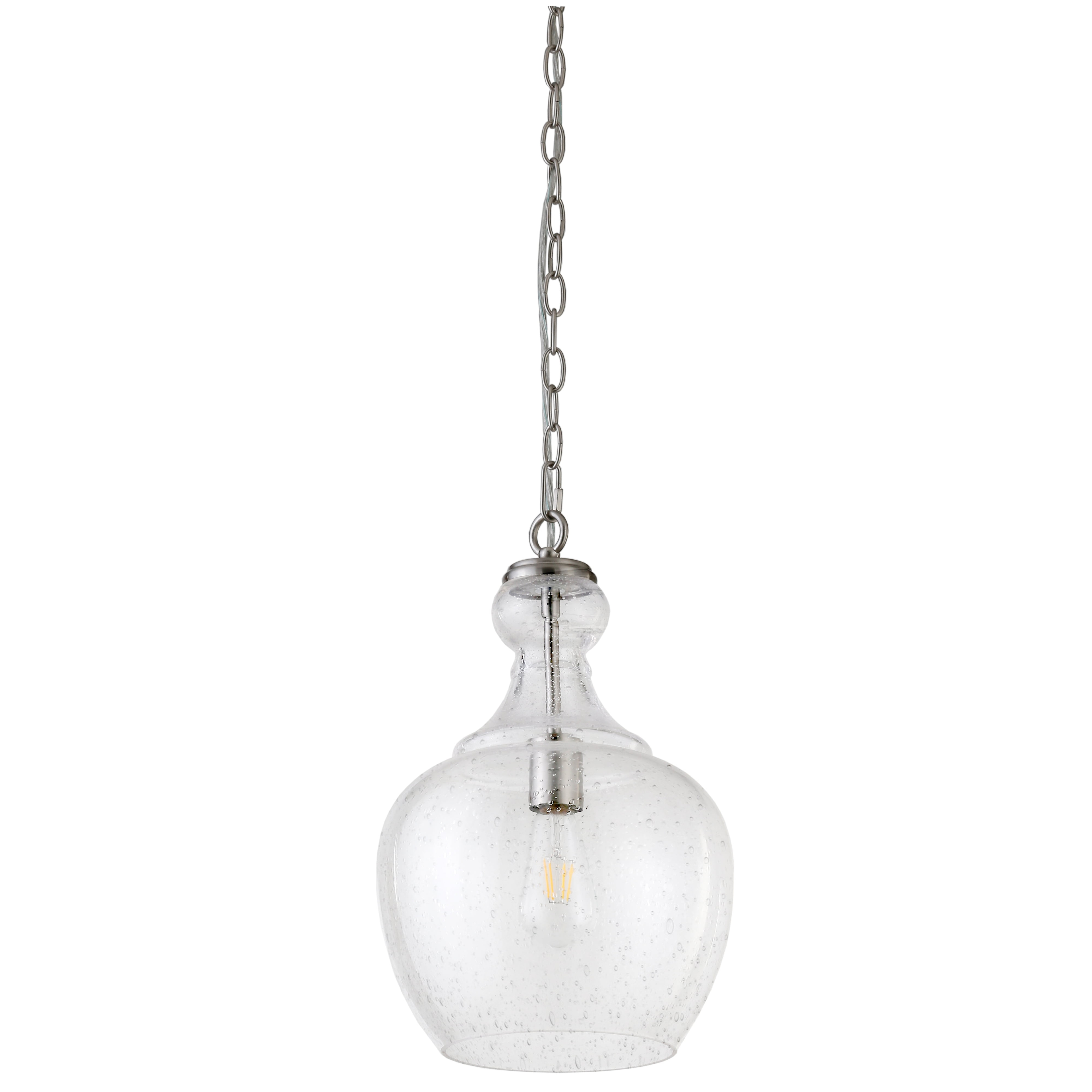 Evelyn&Zoe 11" Brushed Nickel Finish Metal/Glass Pendant