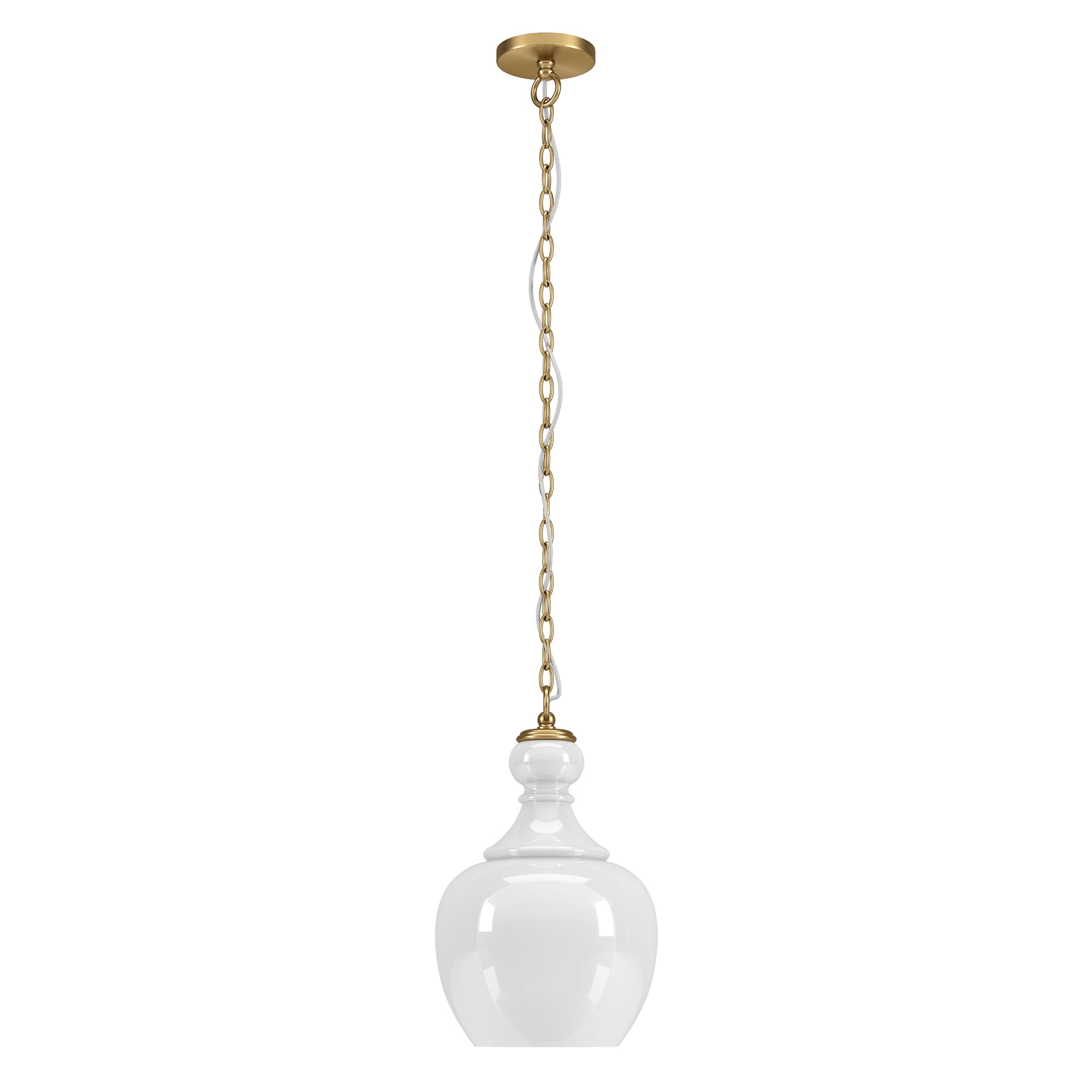 Evelyn&Zoe 11" Brushed Brass Finish Metal/Glass Pendant