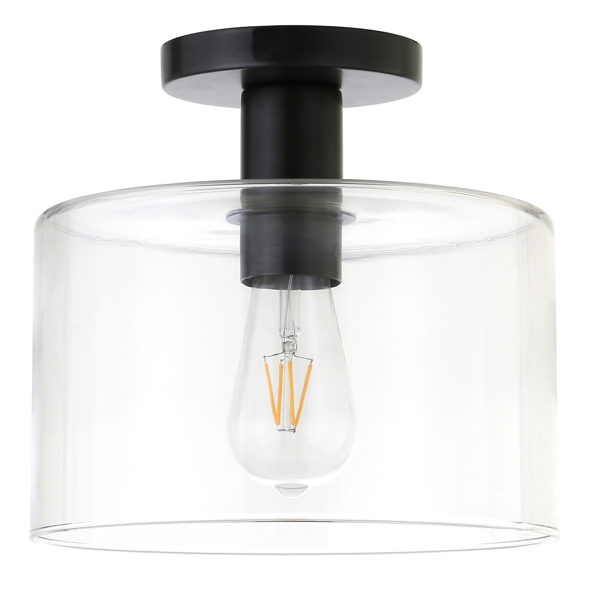 Evelyn&Zoe 10" Matte Black Metal/Glass Semi Flush Mount