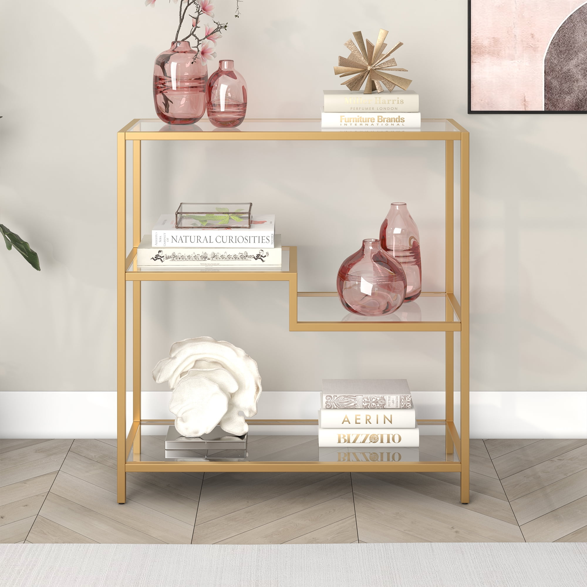 Evelyn&Zoe Johann 36" Tall Rectangular Bookcase, Gold