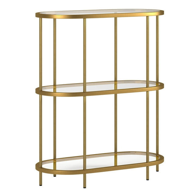 Evelyn&Zoe Leif 30'' Wide Oval Bookcase, Brass