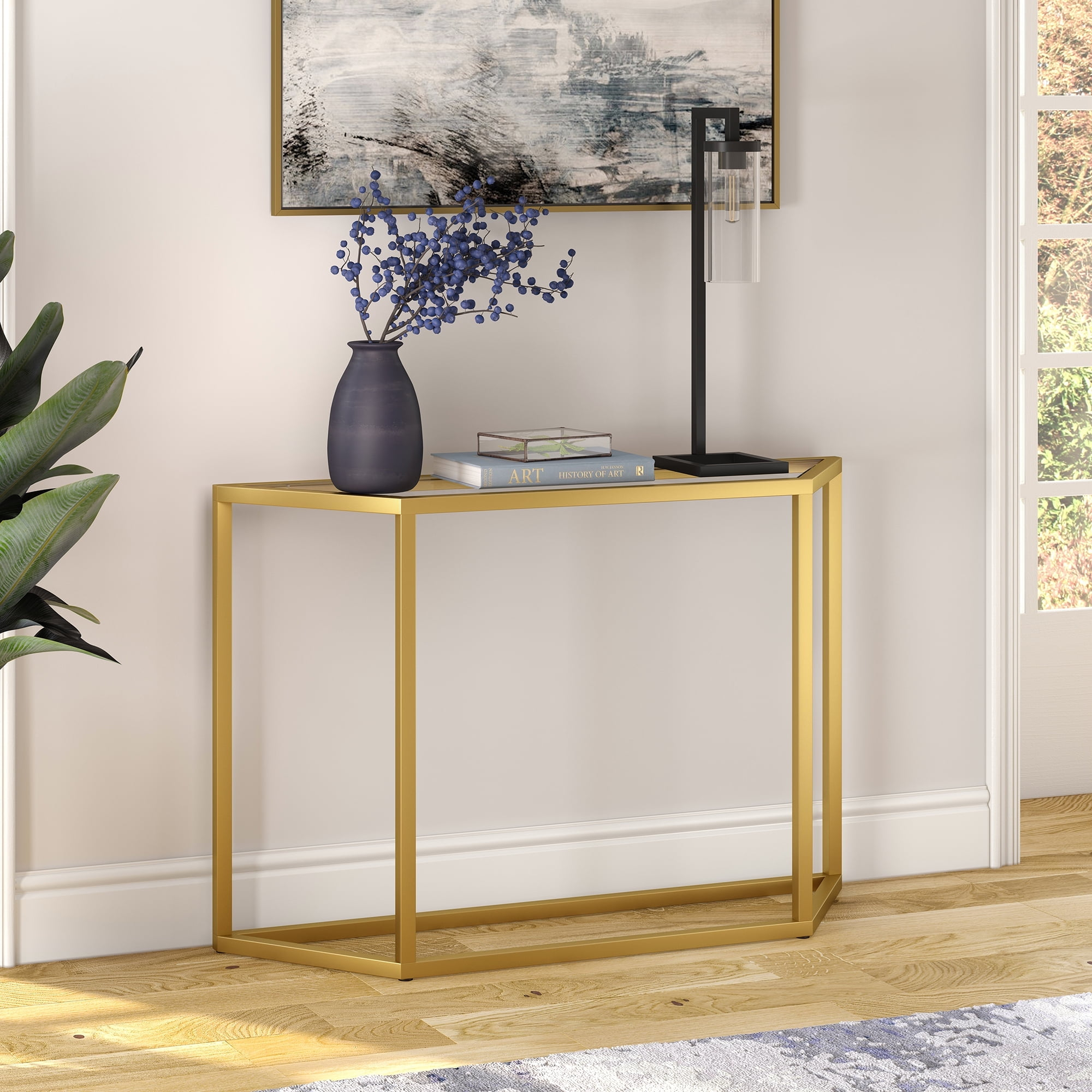 Evelyn&Zoe Levi 44" Wide Trapezoid Console Table, Brass