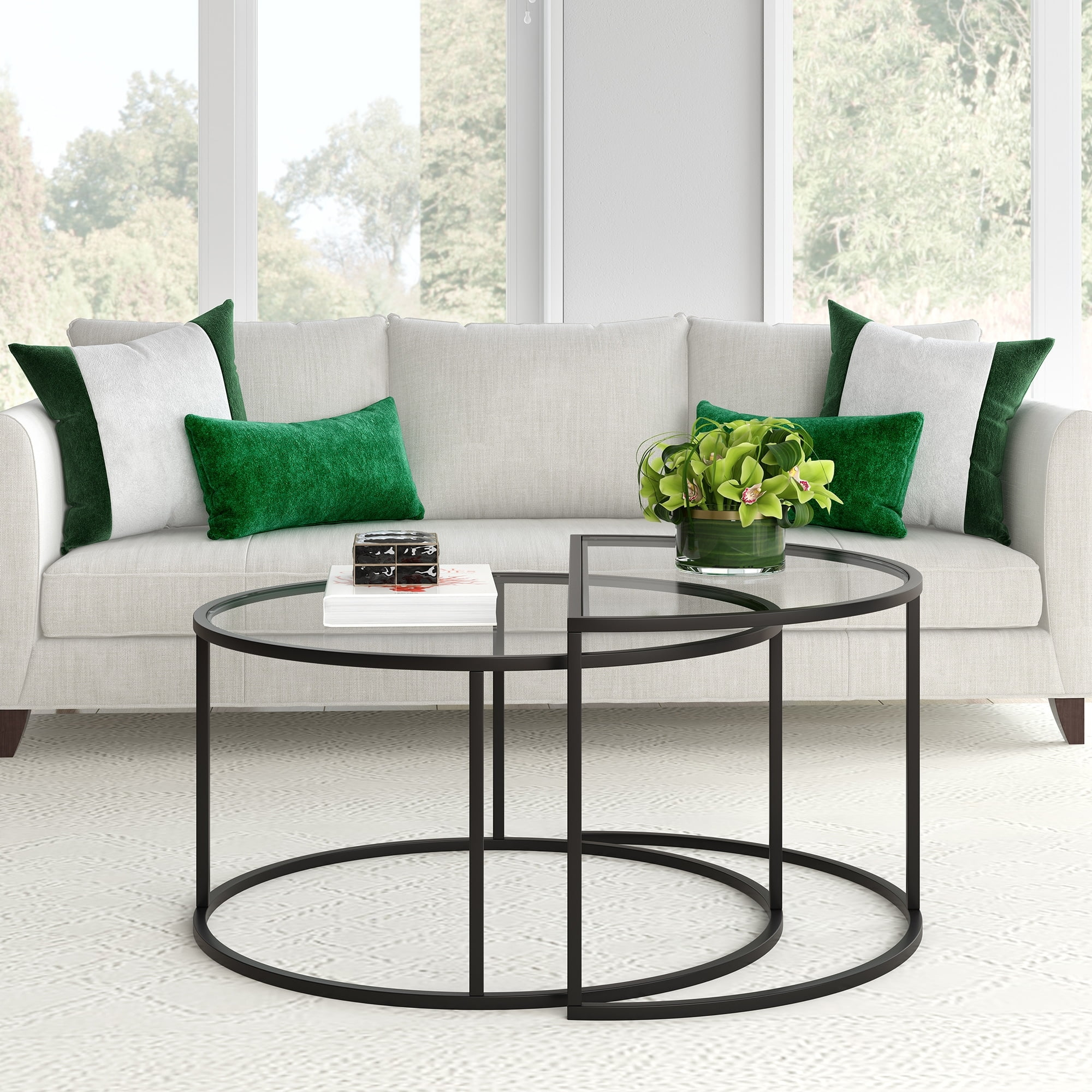 Evelyn&Zoe Luna Round & Demilune Nested Coffee Table, Blackened Bronze