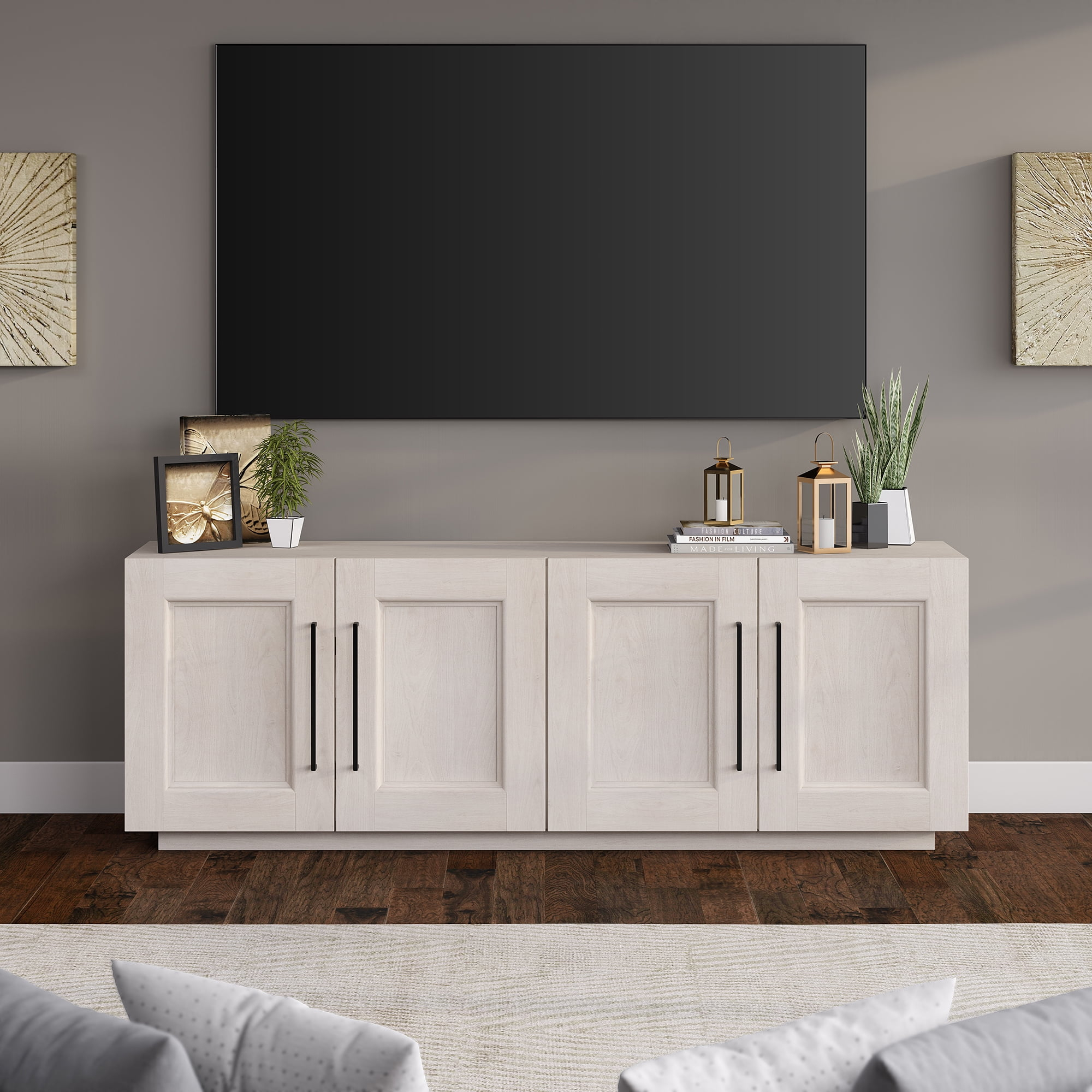 Evelyn&Zoe Easy Assemble Television Stand, Wood White, 15.50 x 68.00 x 24.00 Inches, 102.55 lb