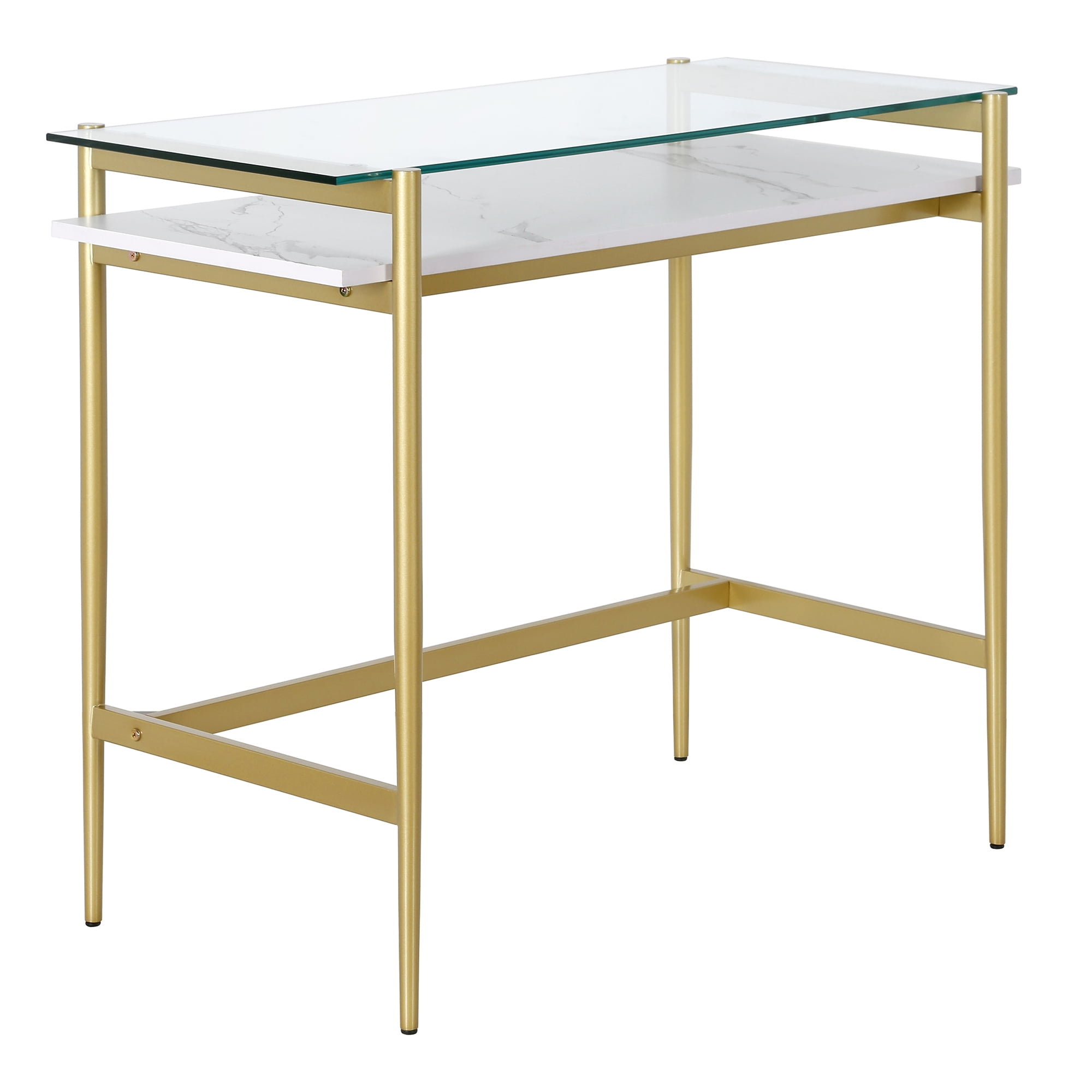 Henn&Hart 36" Brass/Faux Marble Metal/Glass/Faux Marble Home Office