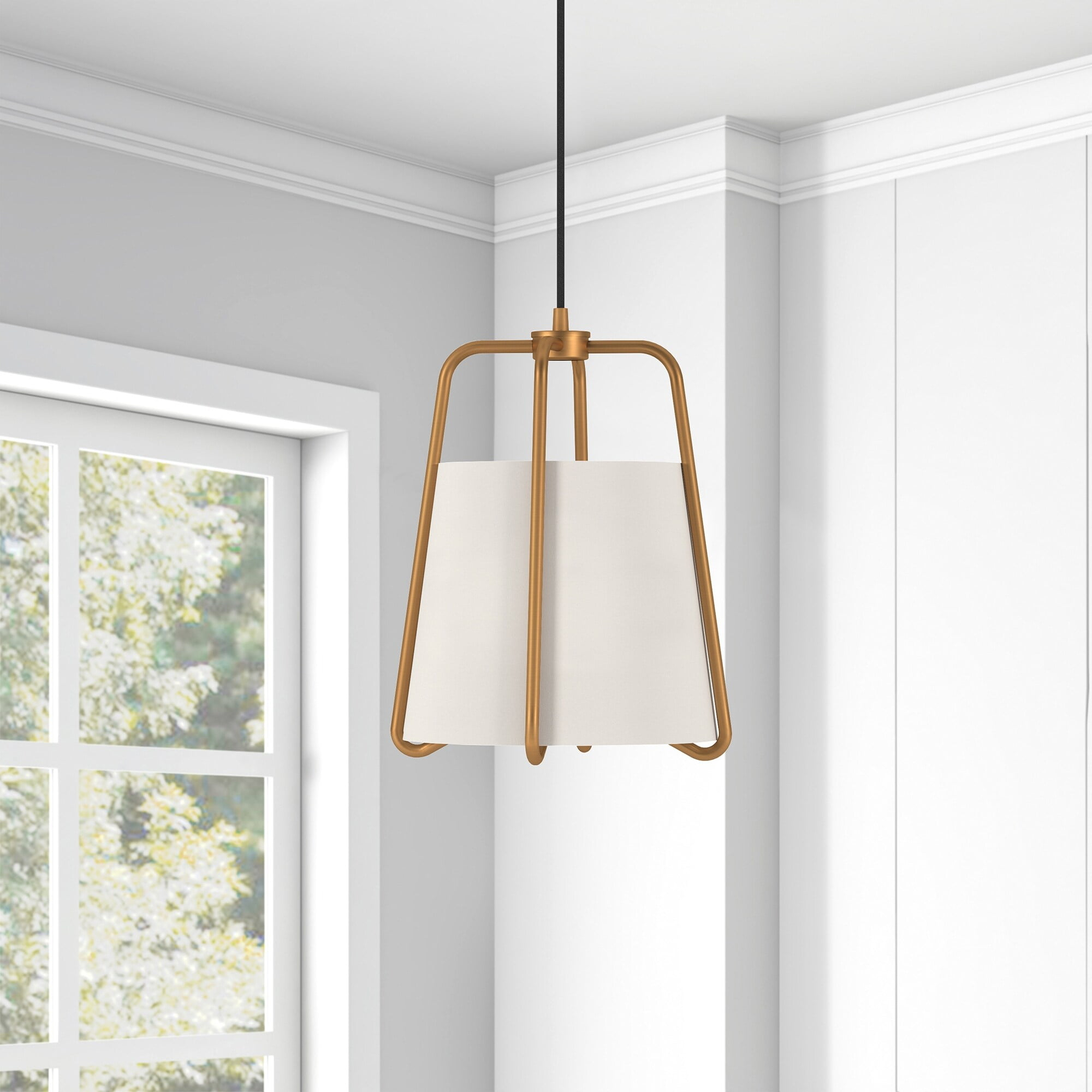 Evelyn&Zoe Mid-Century Modern Fabric and Metal Pendant