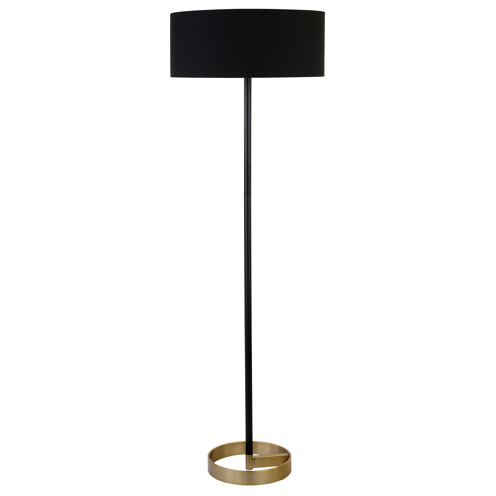 Henn&Hart 20" Matte Black/Brass Metal/Fabric Floor Lamp