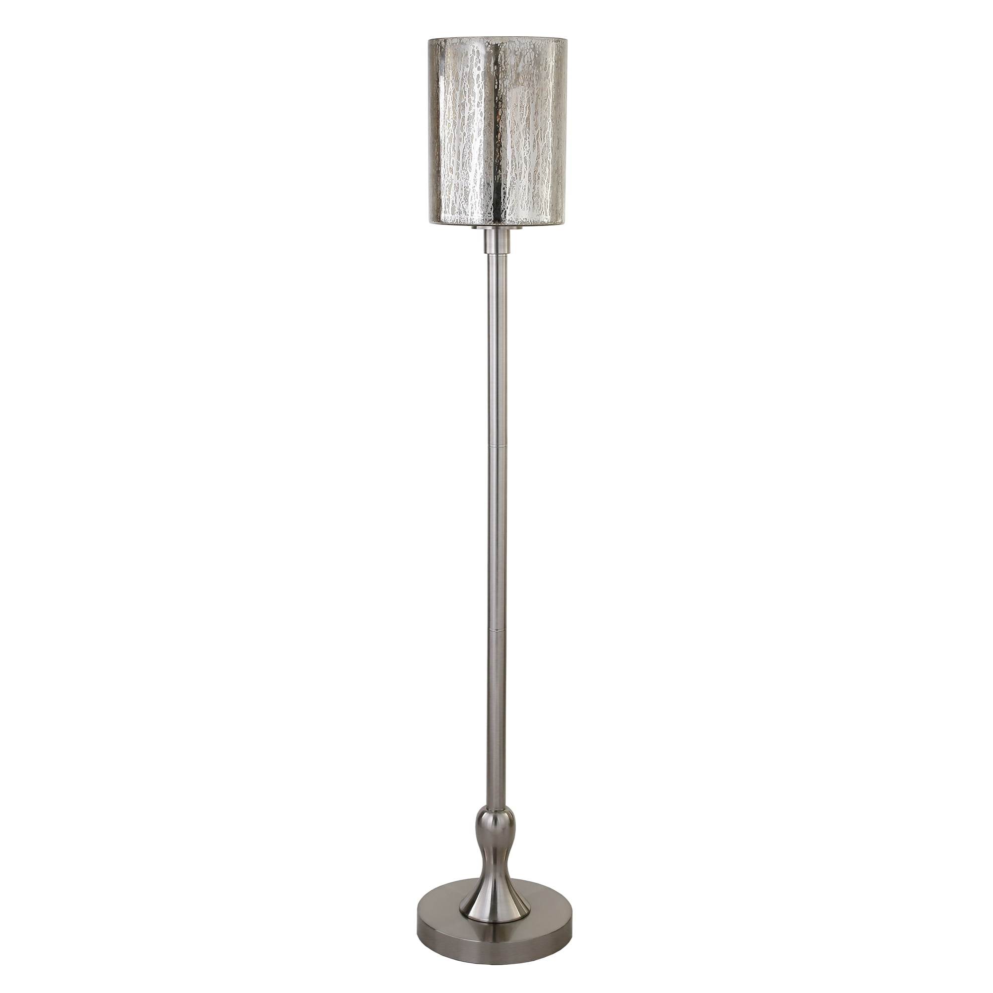 Evelyn&Zoe Numit 68.75" Tall Floor Lamp with Glass Shade, Brushed Nickel/Mercury Glass