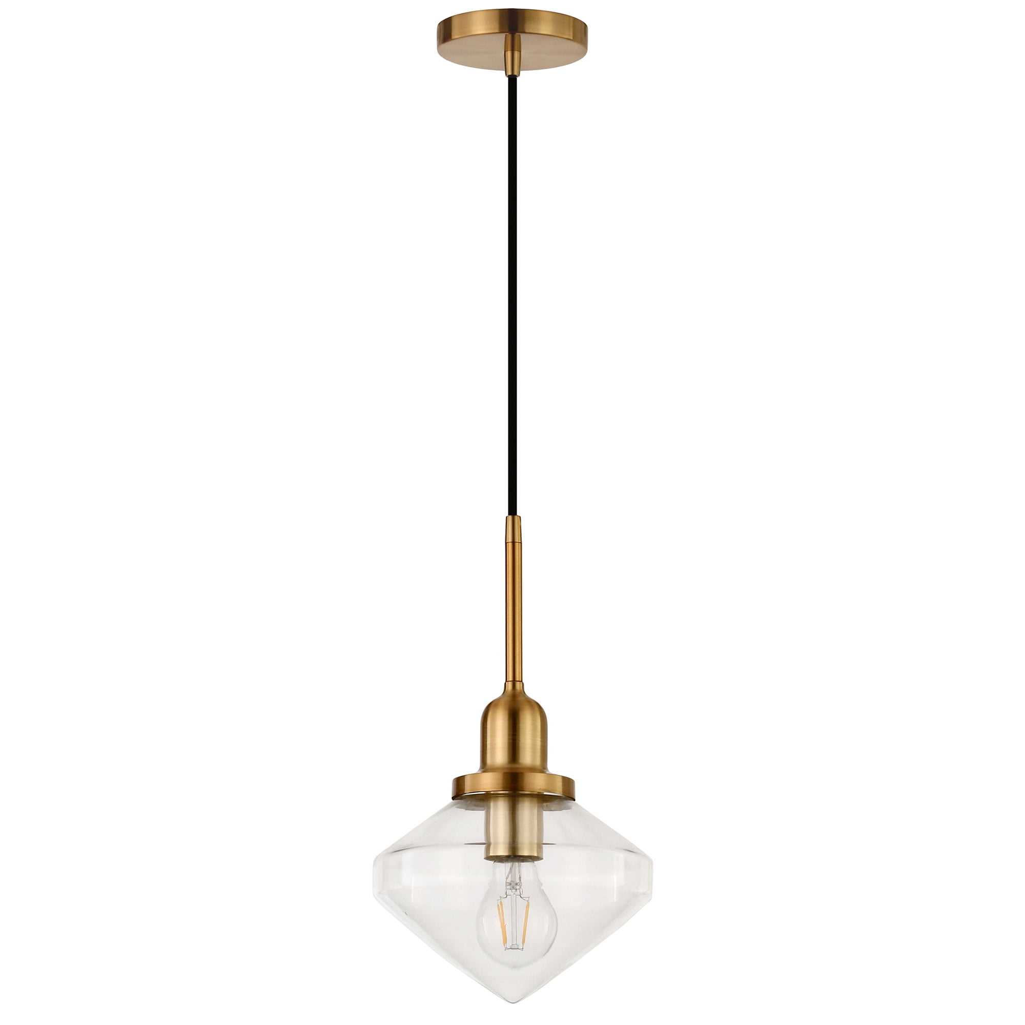 Evelyn&Zoe 8" Brass Metal/Glass Pendant