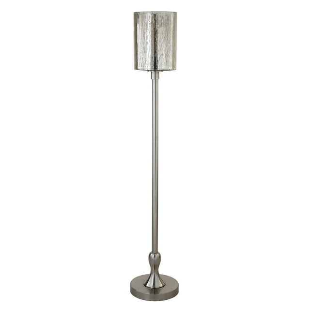 Evelyn&Zoe Numit 68.75" Tall Floor Lamp with Glass Shade, Brushed Nickel/Mercury Glass