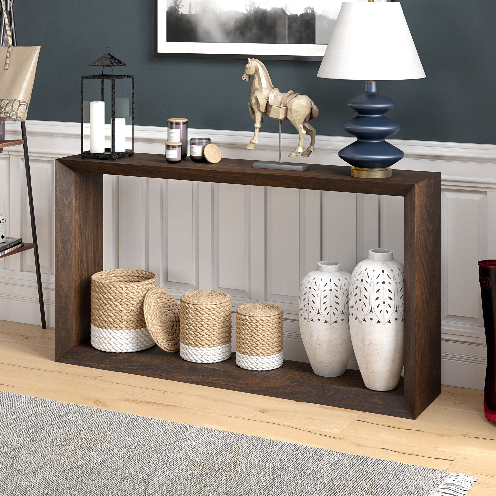 Evelyn&Zoe Osmond 55" Wide Rectangular Console Table, Alder Brown