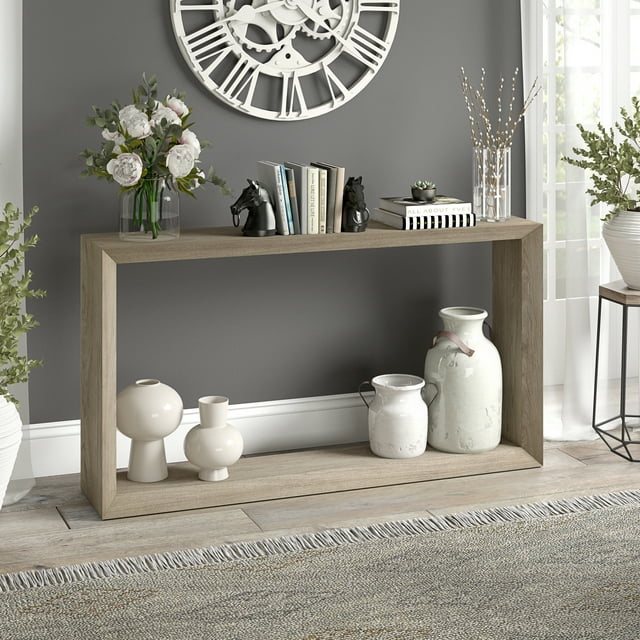 Evelyn&Zoe Osmond 55" Wide Rectangular Console Table, Antiqued Gray Oak