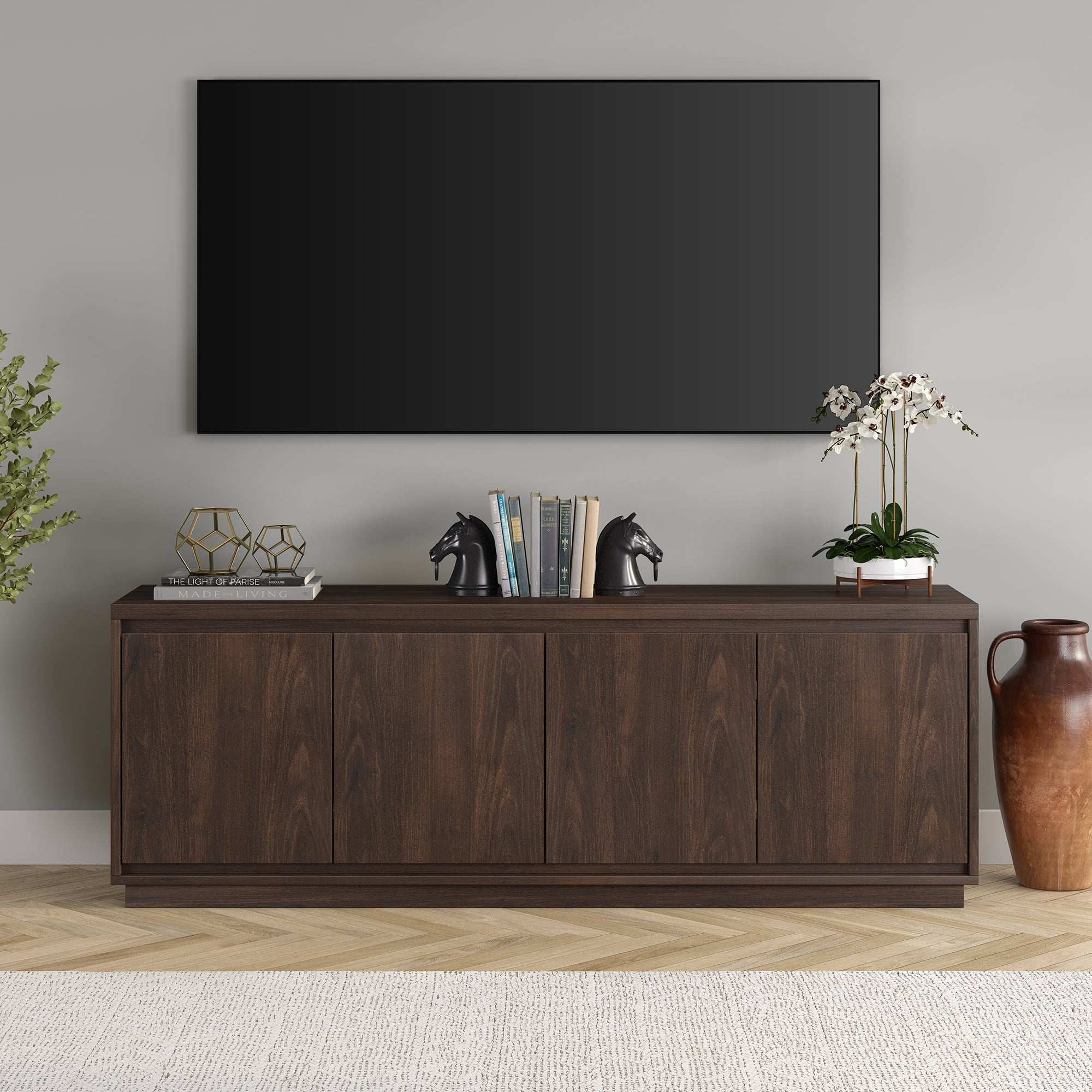 Evelyn&Zoe Presque Rectangular TV Stand for TV's up to 75", Alder Brown