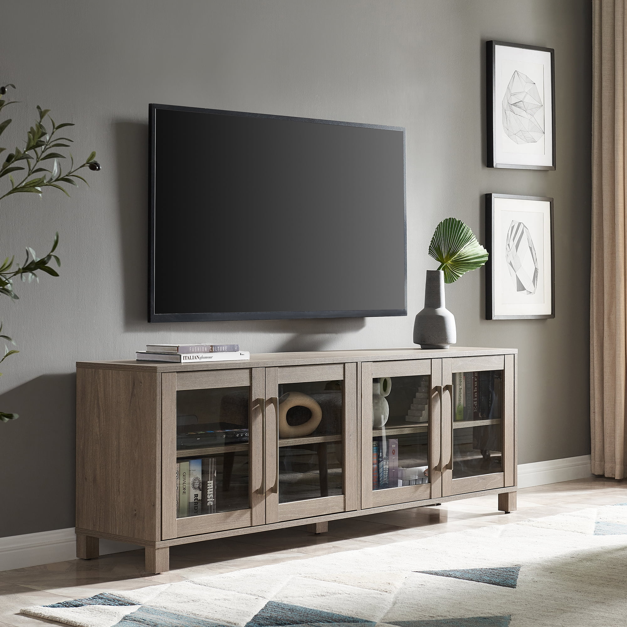 Evelyn&Zoe Quincy Rectangular TV Stand for TV's up to 75", Antiqued Gray