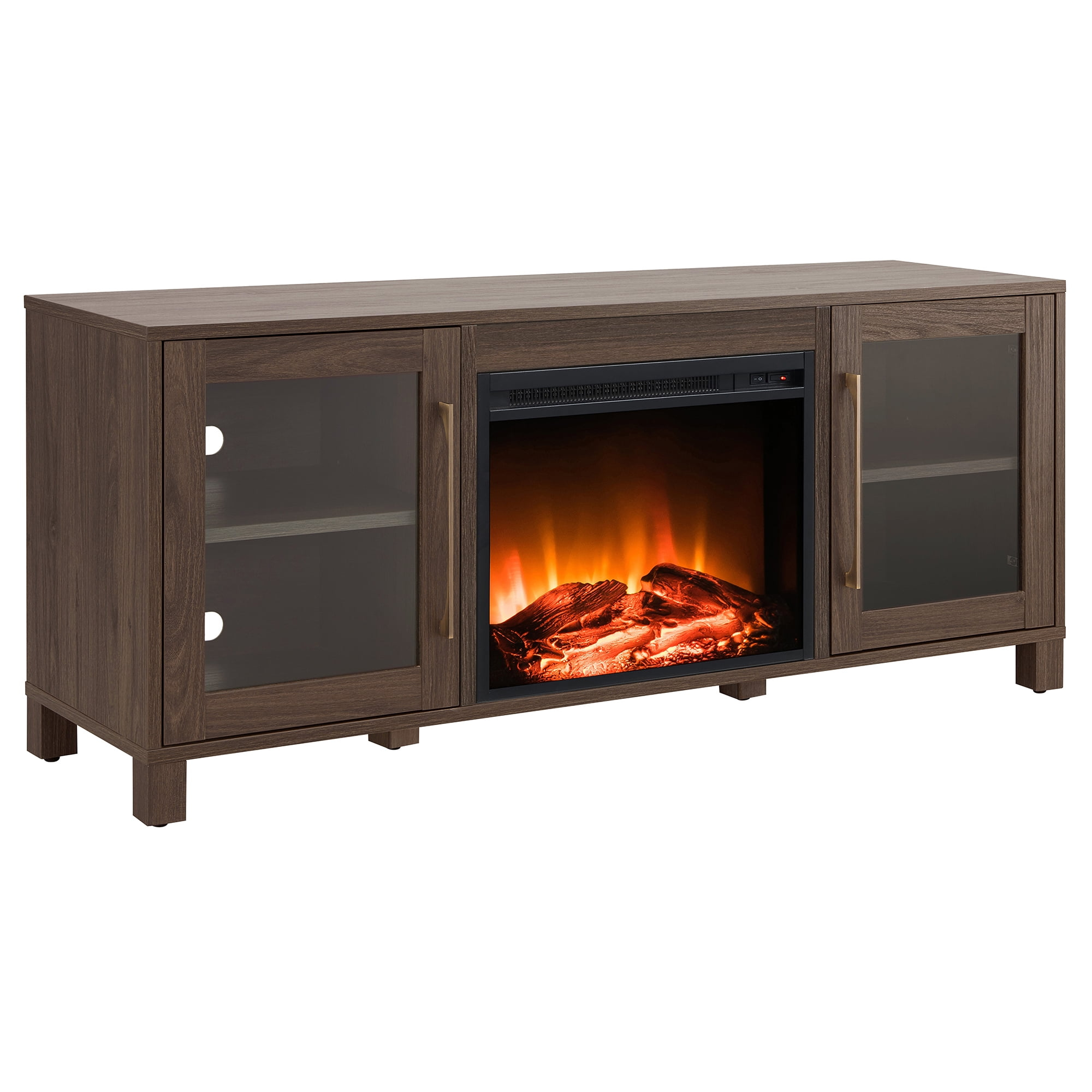 Evelyn&Zoe Quincy Rectangular TV Stand with Crystal Fireplace for TV's up to 65", Alder Brown