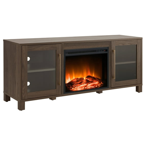 Evelyn&Zoe Quincy Rectangular TV Stand with Crystal Fireplace for TV's up to 65", Alder Brown