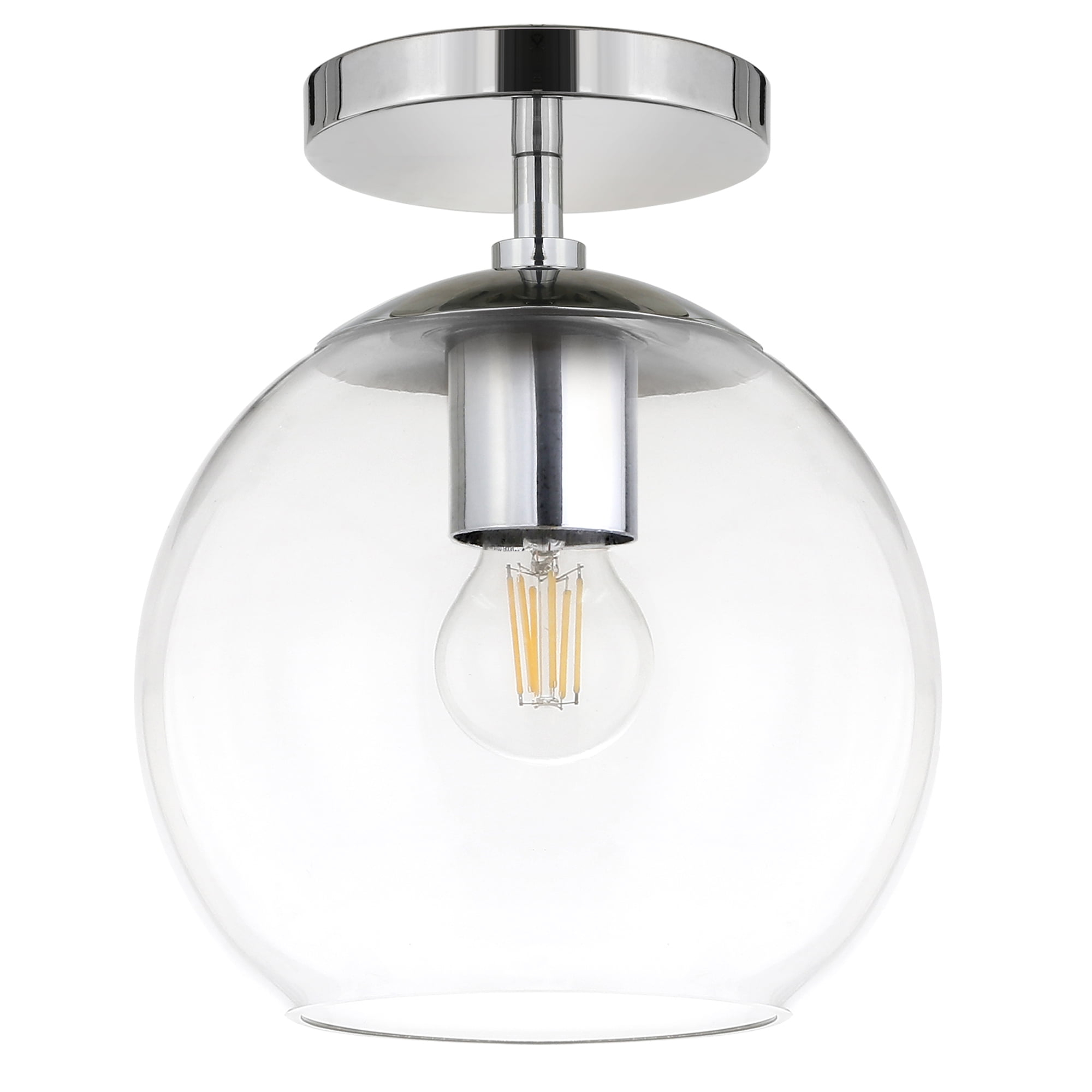Evelyn&Zoe 9" Polished Nickel Finish Metal/Glass Semi Flush Mount