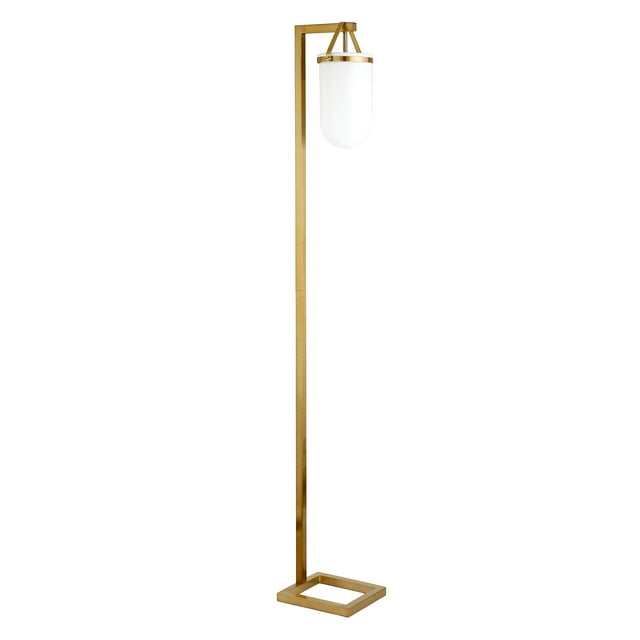 Evelyn&Zoe Shiloh 68" Tall Floor Lamp with Glass Shade, Brass/White Milk