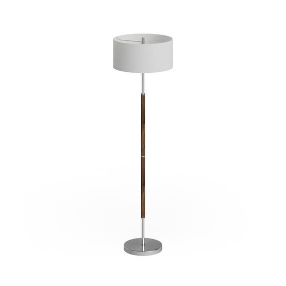 Evelyn&Zoe Simone 2-Light Floor Lamp with Fabric Shade, Rustic Oak/Polished Nickel/White