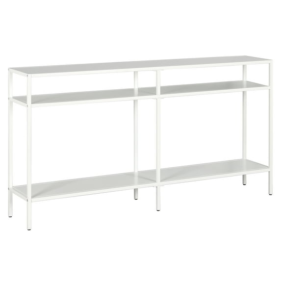 Evelyn&Zoe Sivil 55" Wide Rectangular Console Table with Metal Shelves, Matte White