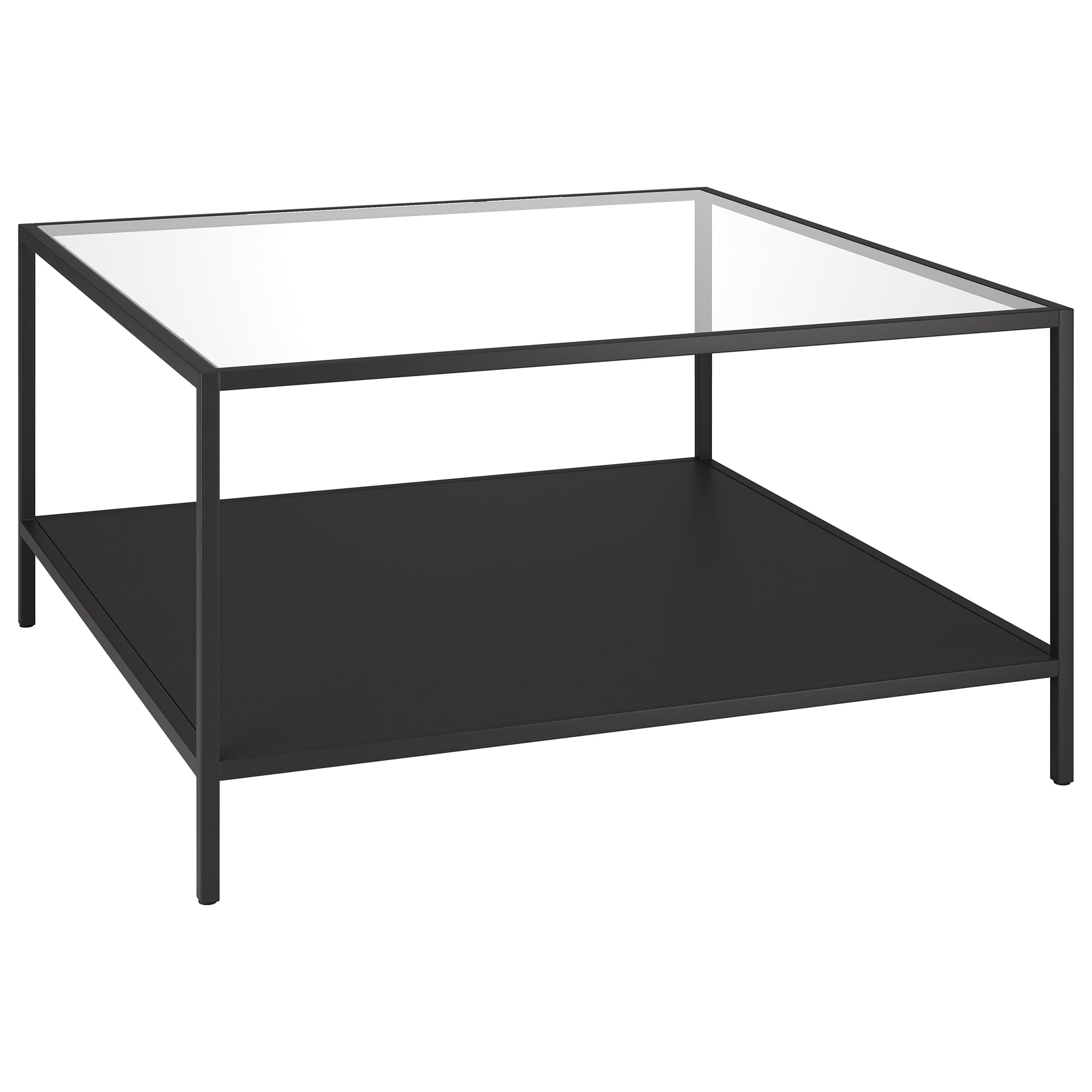 Evelyn&Zoe Sivil Square 32" Wide Coffee Table with Metal Shelf, Blackened Bronze