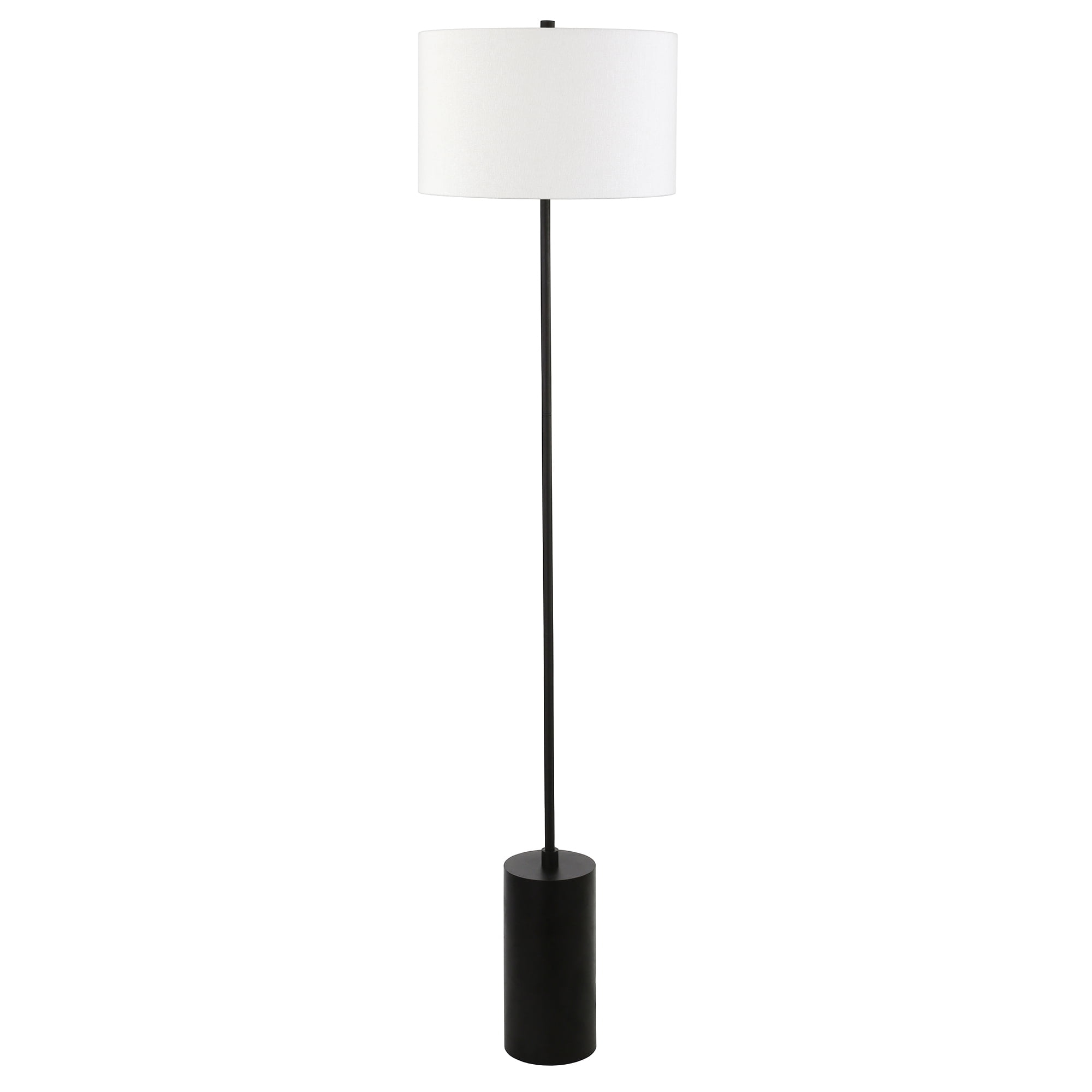 Evelyn&Zoe Somerset 64" Tall Floor Lamp with Drum Fabric Shade, Blackened Bronze/White