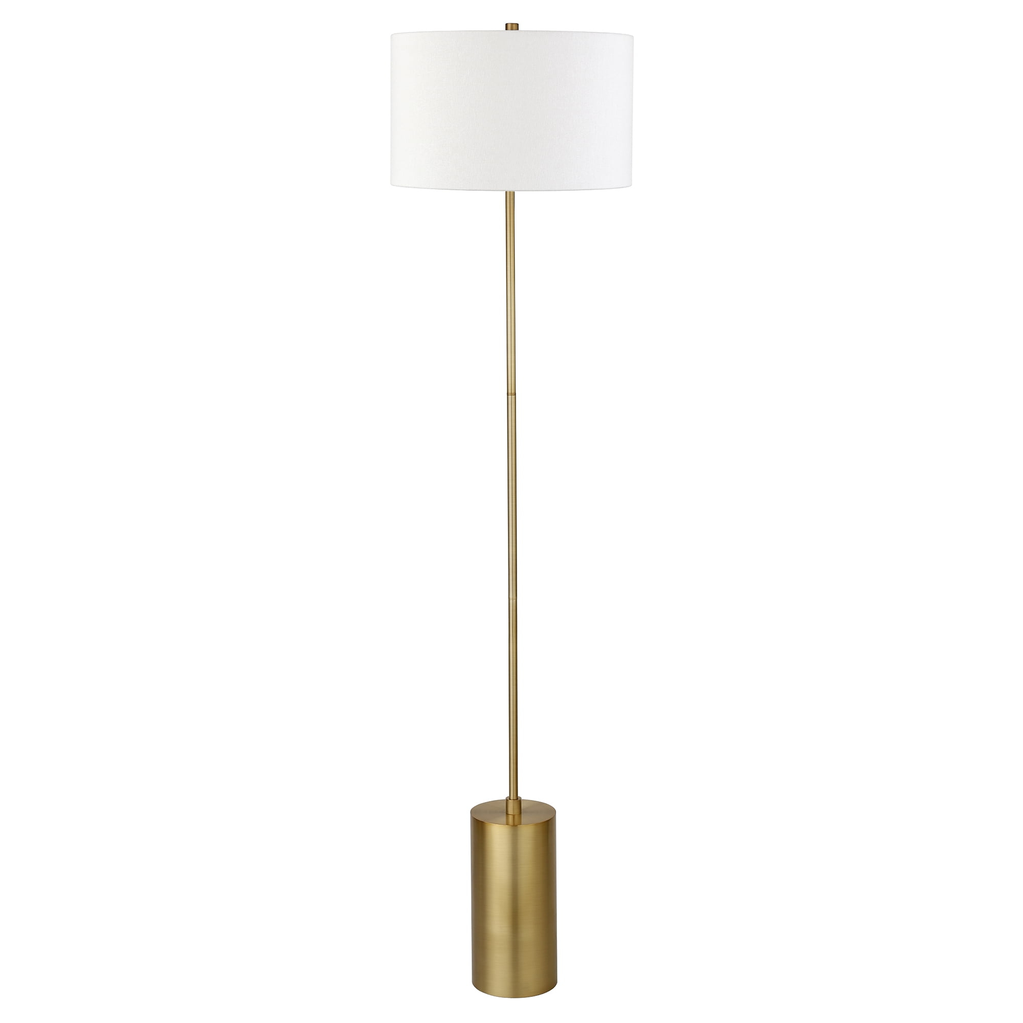 Evelyn&Zoe Somerset 64" Tall Floor Lamp with Drum Fabric Shade, Brass/White