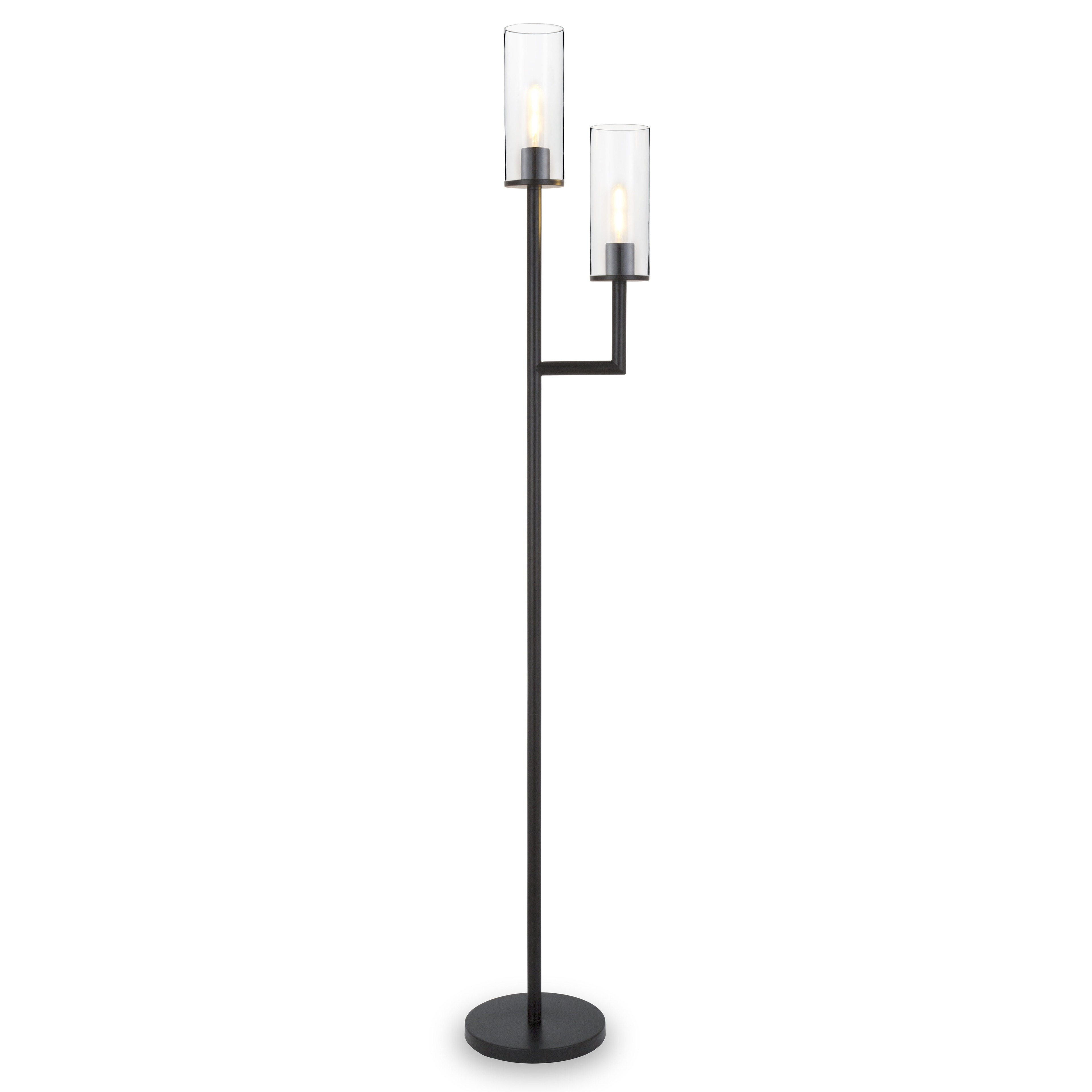 Evelyn&Zoe Traditional 2-Light Torchiere Floor Lamp with Clear Glass Shades