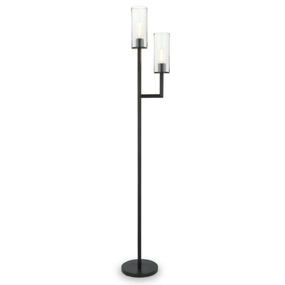 Evelyn&Zoe Traditional 2-Light Torchiere Floor Lamp with Clear Glass Shades