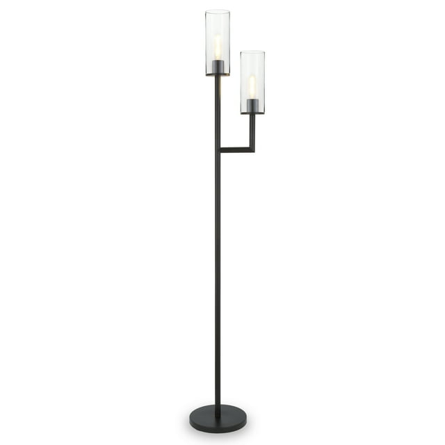 Evelyn&Zoe Traditional 2-Light Torchiere Floor Lamp with Clear Glass Shades