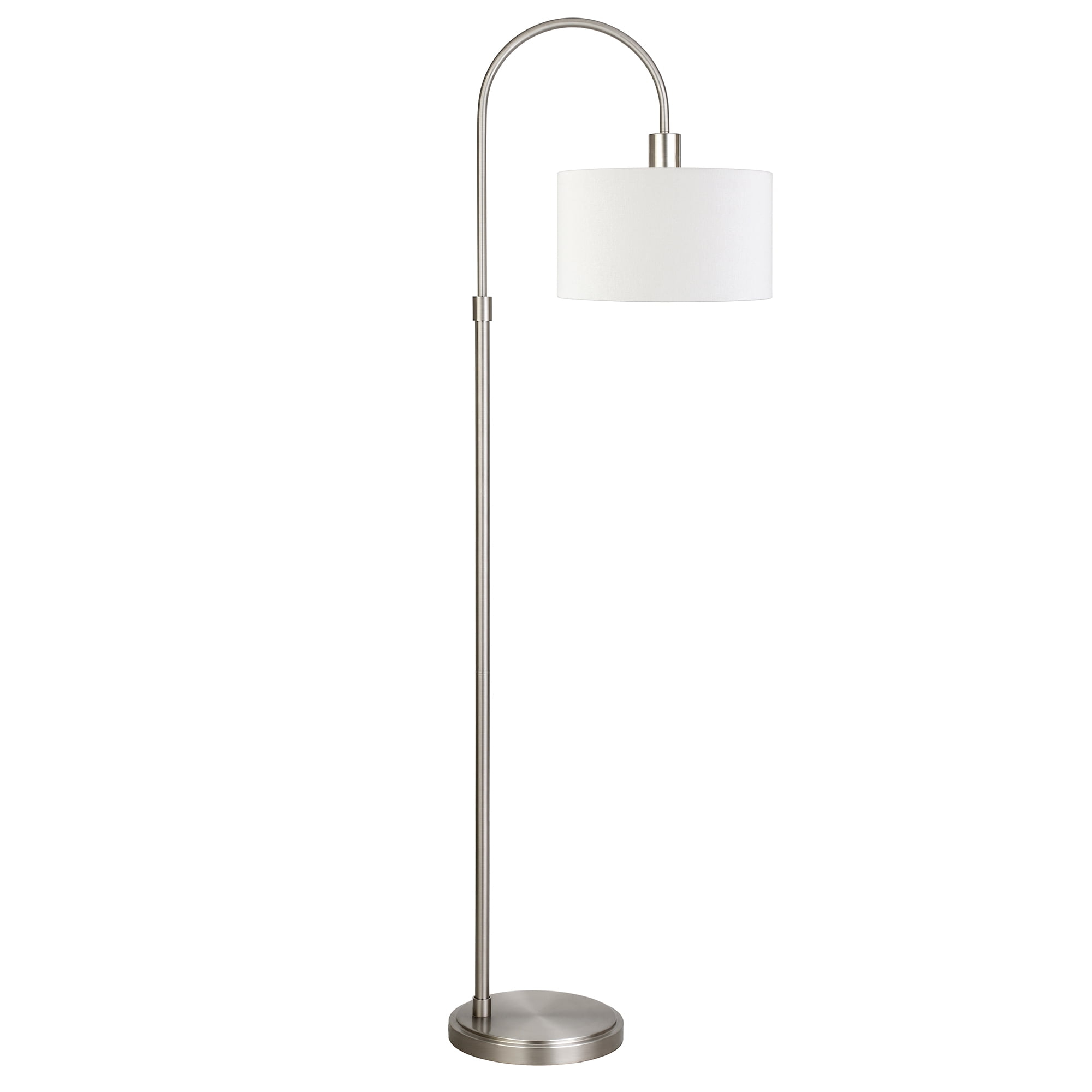 Evelyn&Zoe Veronica 70" Tall Arc Floor Lamp with Fabric Shade, Brushed Nickel/White